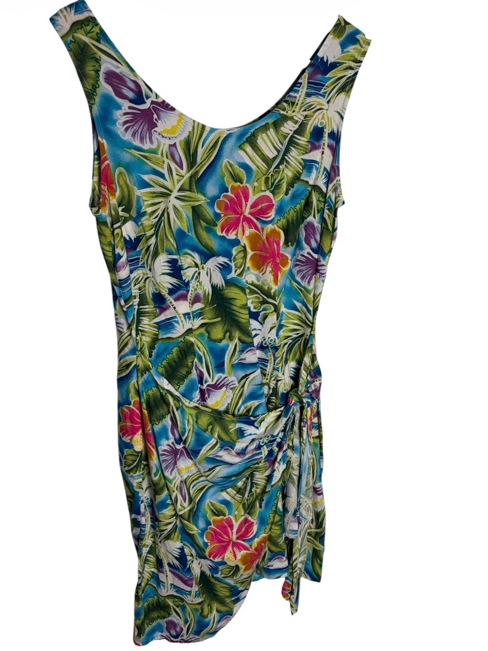 Vintage 90s tropical floral tie front sheath dress size 8